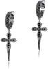 Iced 14K Gold Plated Cross Drop Dangle Black Cubic Zirconia Men Women Earrings